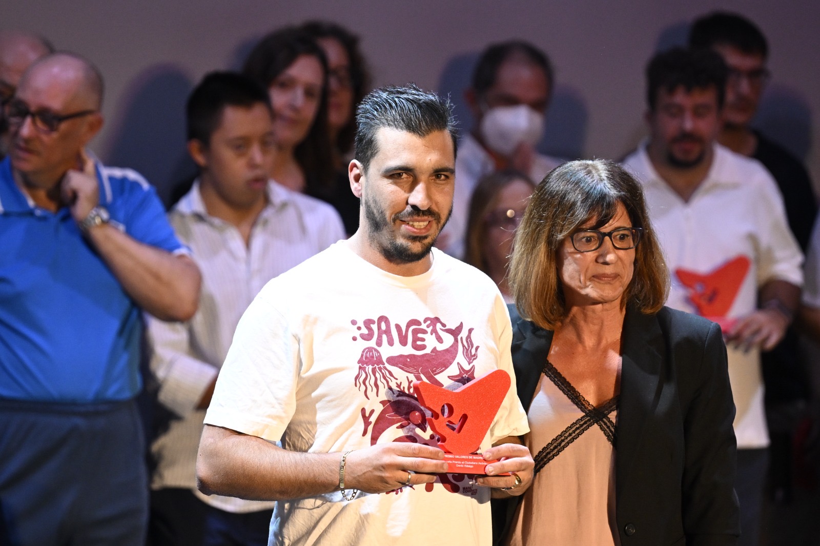David Hidalgo, del equipo inclusivo de la Fundación Escuela de Fútbol AFE, premiado en la gala Premios Valores de Madrid de FEMADDI